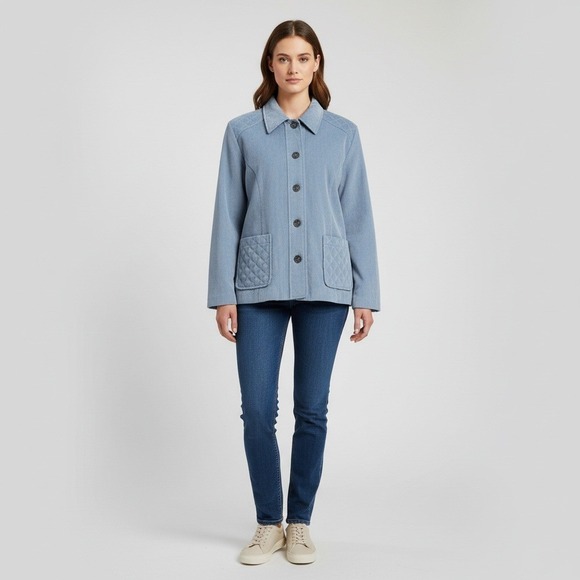 Alfred Dunner Jackets & Blazers - Alfred Dunner Petite 12P Blue Corduroy Quilted Jacket Button Front Excellent‎